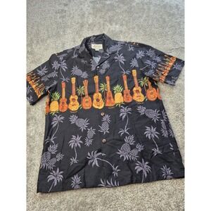 Royal Hawaiian Creations‎ Shirt Mens Small Black Guitar Pineapple Camp Resort